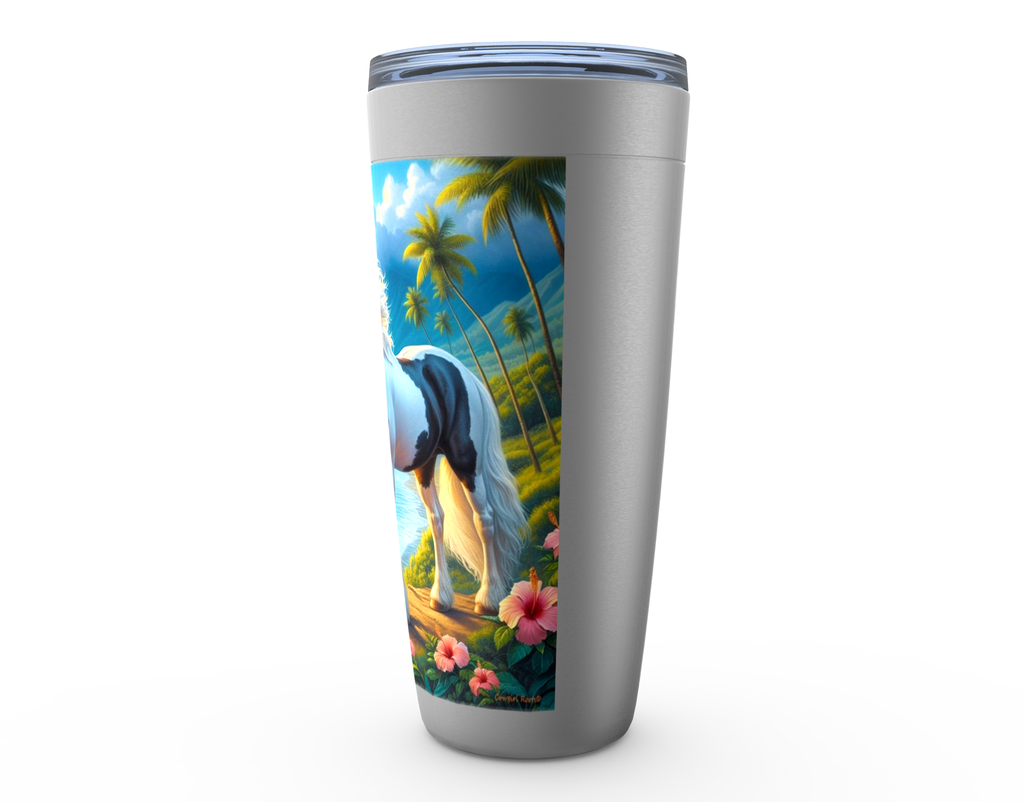 Cowgirl Roots™ Tropical Black and White Paint Tumbler 20oz Rodeo Barrel Racer Stainless Steel Insulated Hot and Cold Travel Tumbler Mugs