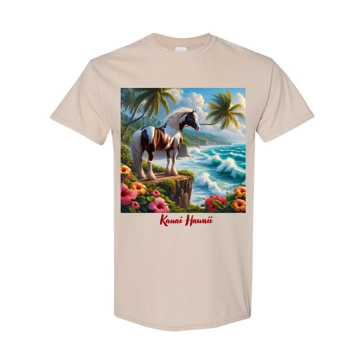 Tropical Red and White Paint Horse T Shirts Choose Kauai, Add own Island or State or Choose No Writing