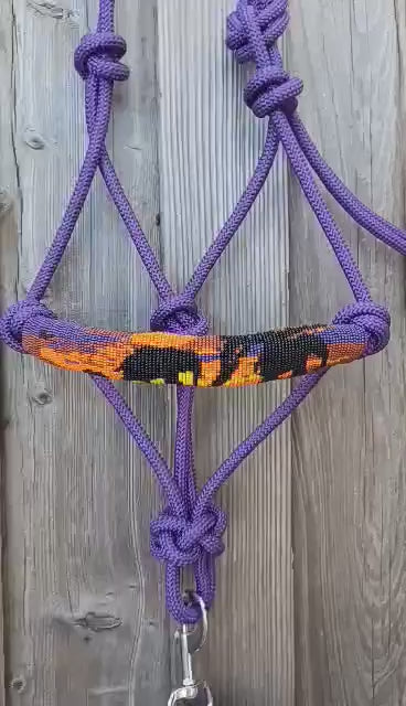 Emba's Elephant Sunset Beaded Rope Horse and Pony Halters with Lead