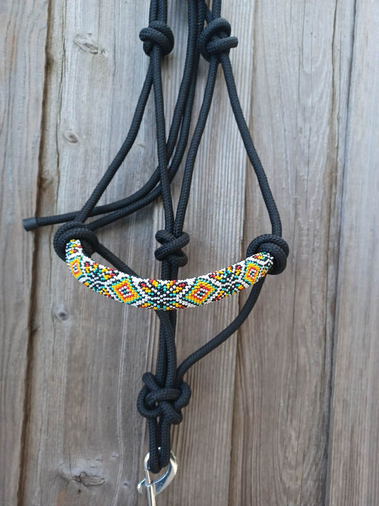 Tribal Feather Star Beaded Rope Horse and Pony Halters with Lead