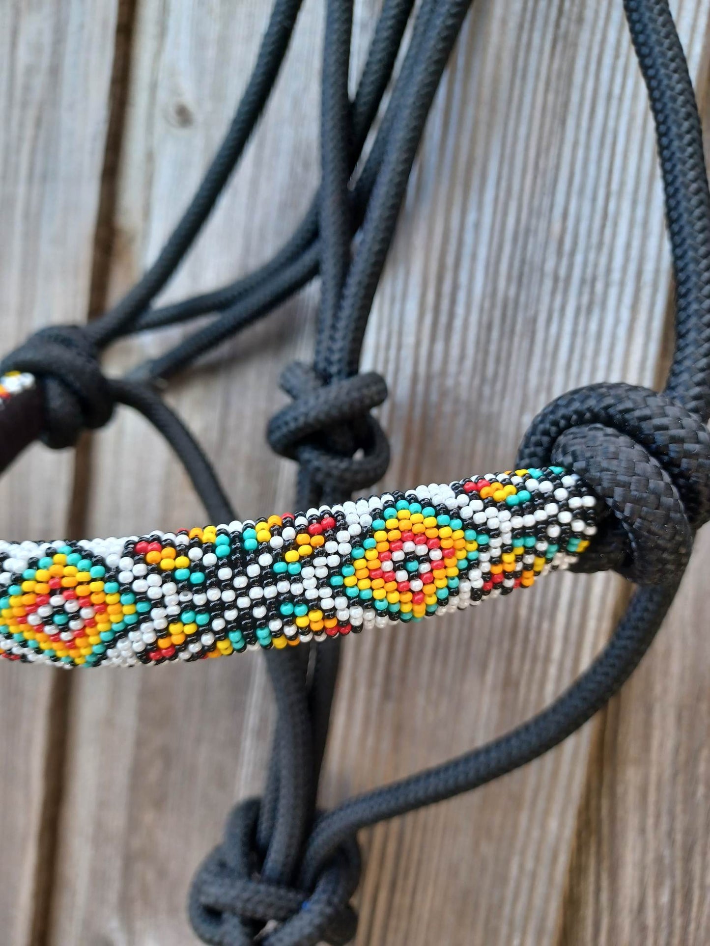 Tribal Feather Star Beaded Rope Horse and Pony Halters with Lead