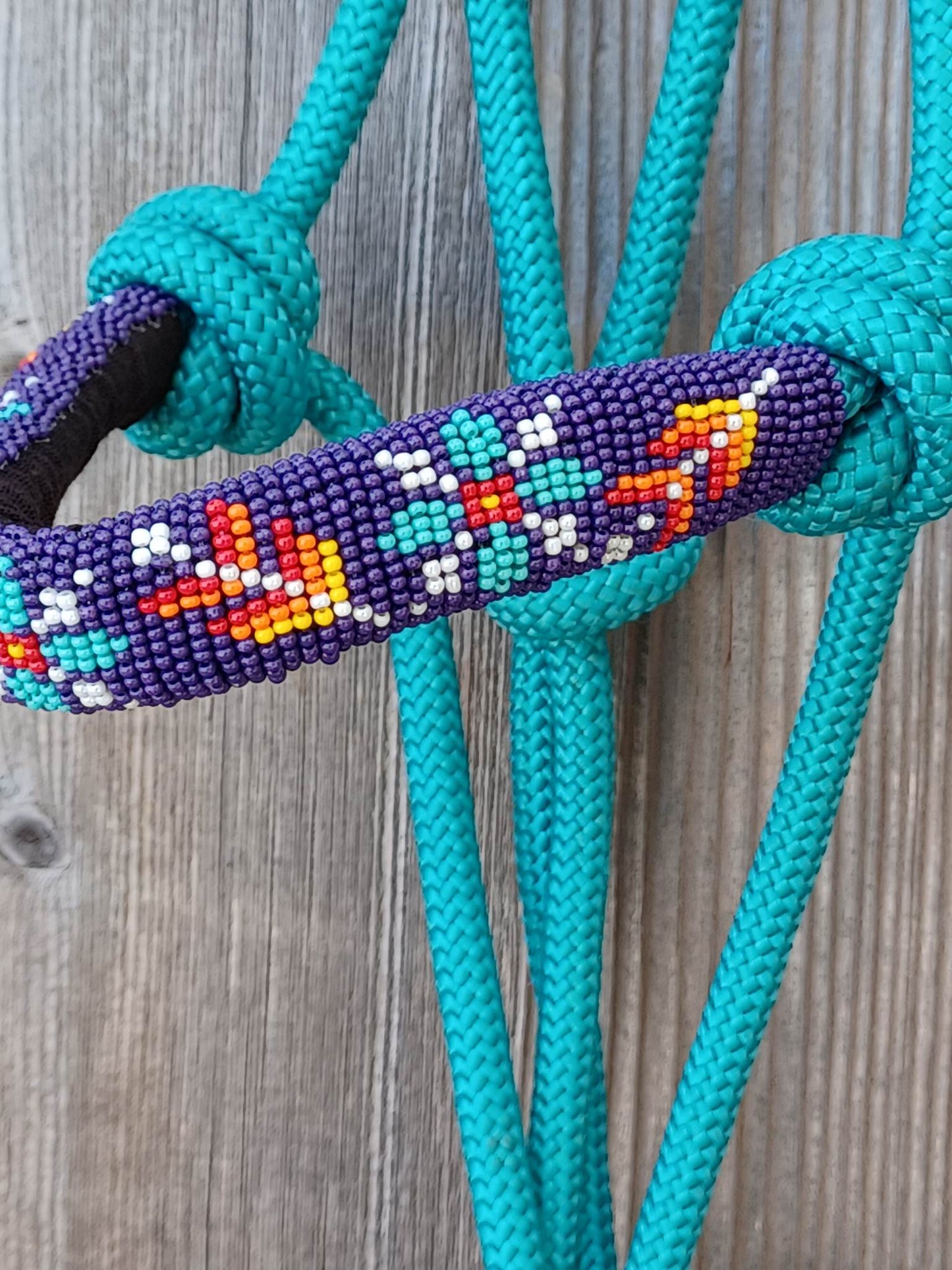 Zephyr Flower Arrow Beaded Rope Horse and Pony Halters with Lead