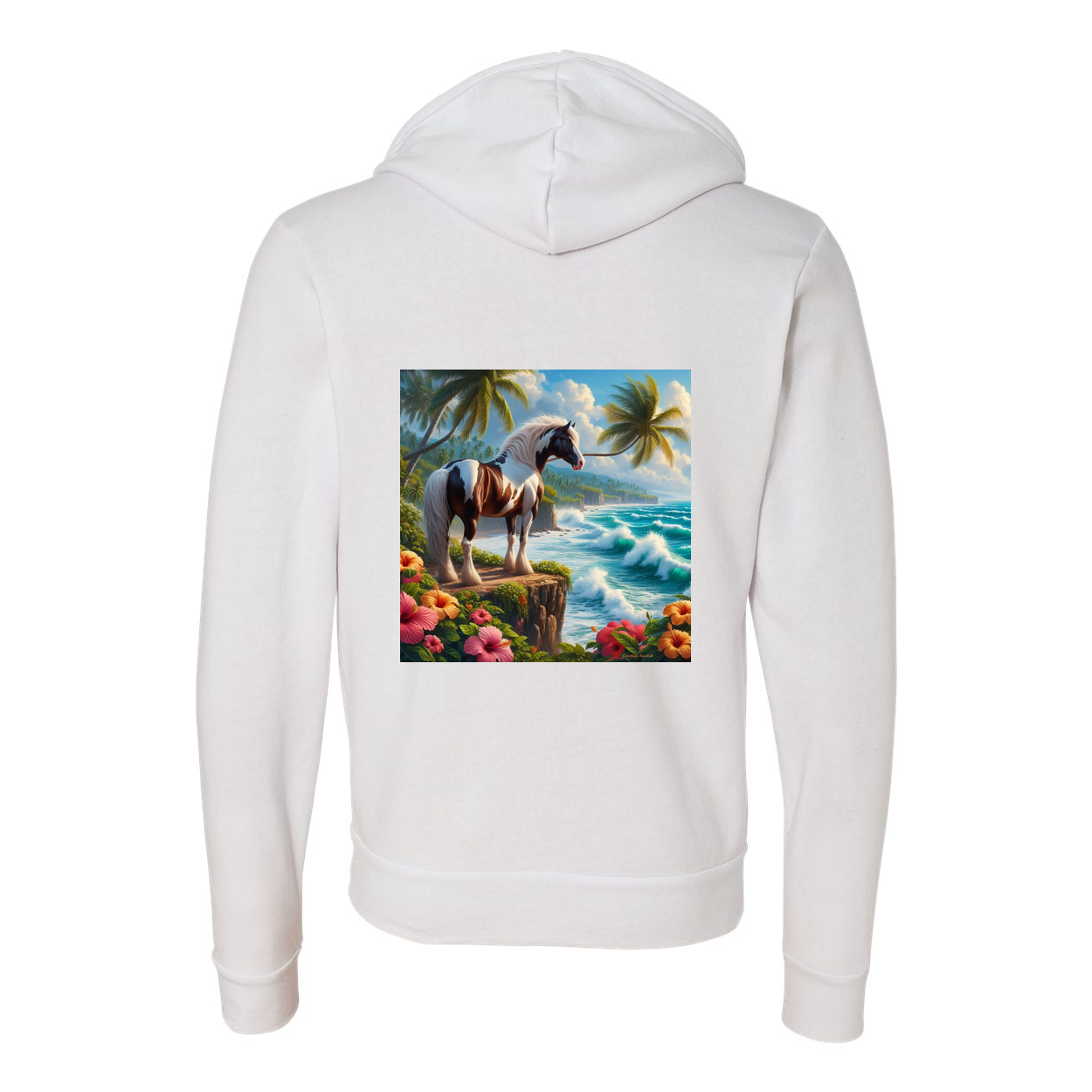 Tropical Red and White Paint Horse Zip-Up Front Pocket Hooded Sweatshirts