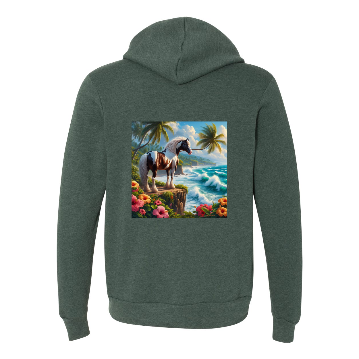 Tropical Red and White Paint Horse Zip-Up Front Pocket Hooded Sweatshirts