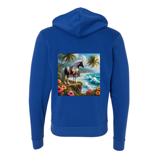 Tropical Red and White Paint Horse Zip-Up Front Pocket Hooded Sweatshirts
