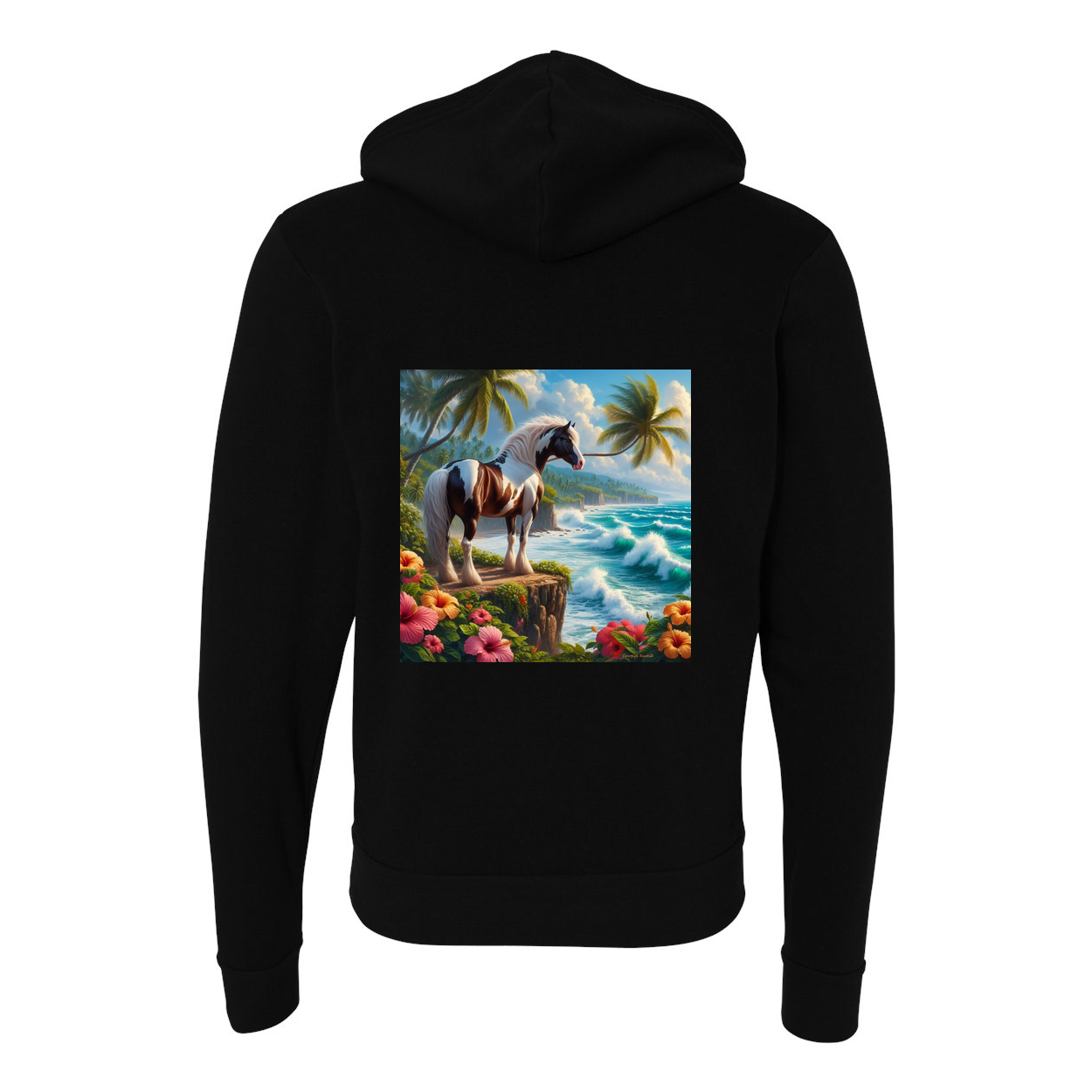 Tropical Red and White Paint Horse Zip-Up Front Pocket Hooded Sweatshirts