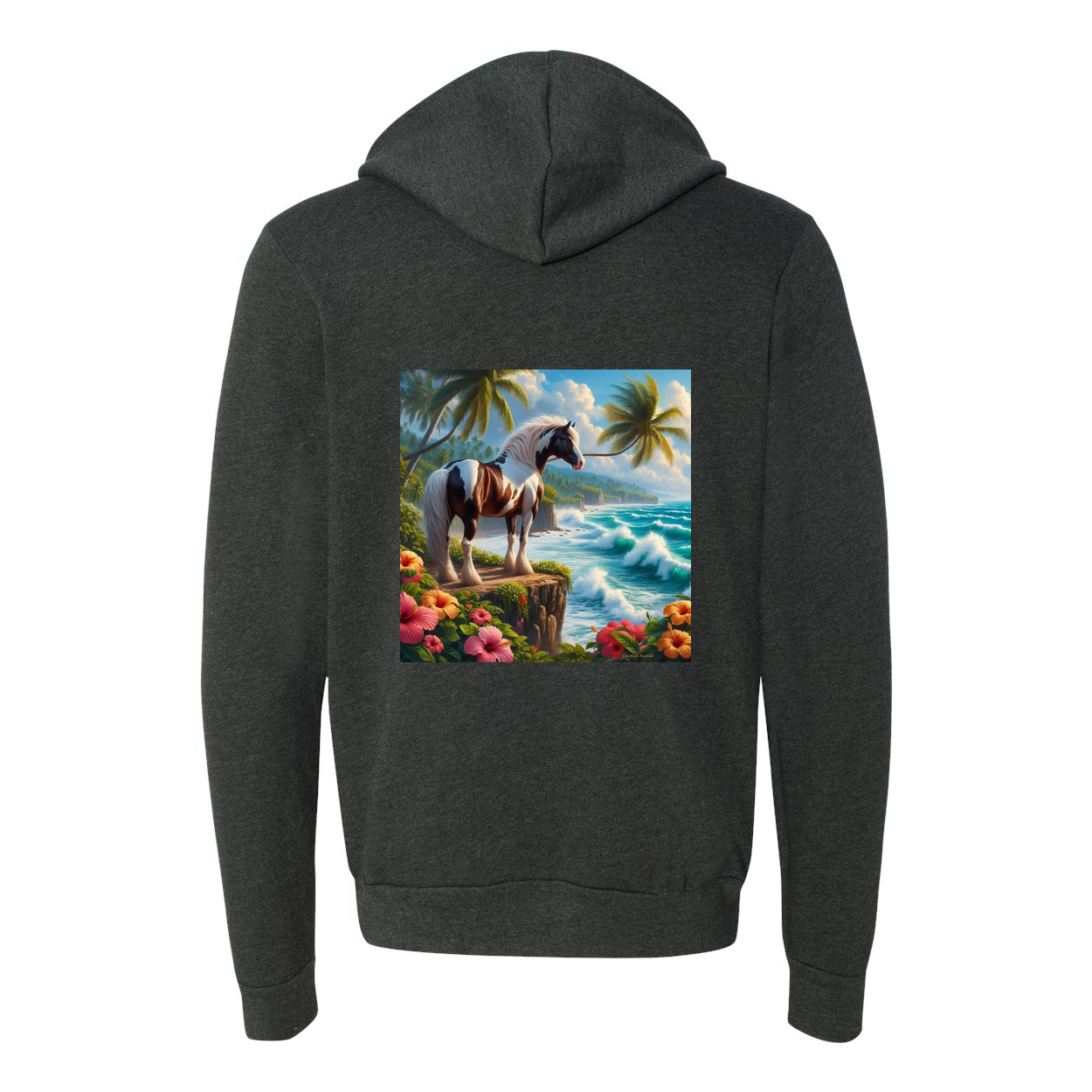 Tropical Red and White Paint Horse Zip-Up Front Pocket Hooded Sweatshirts