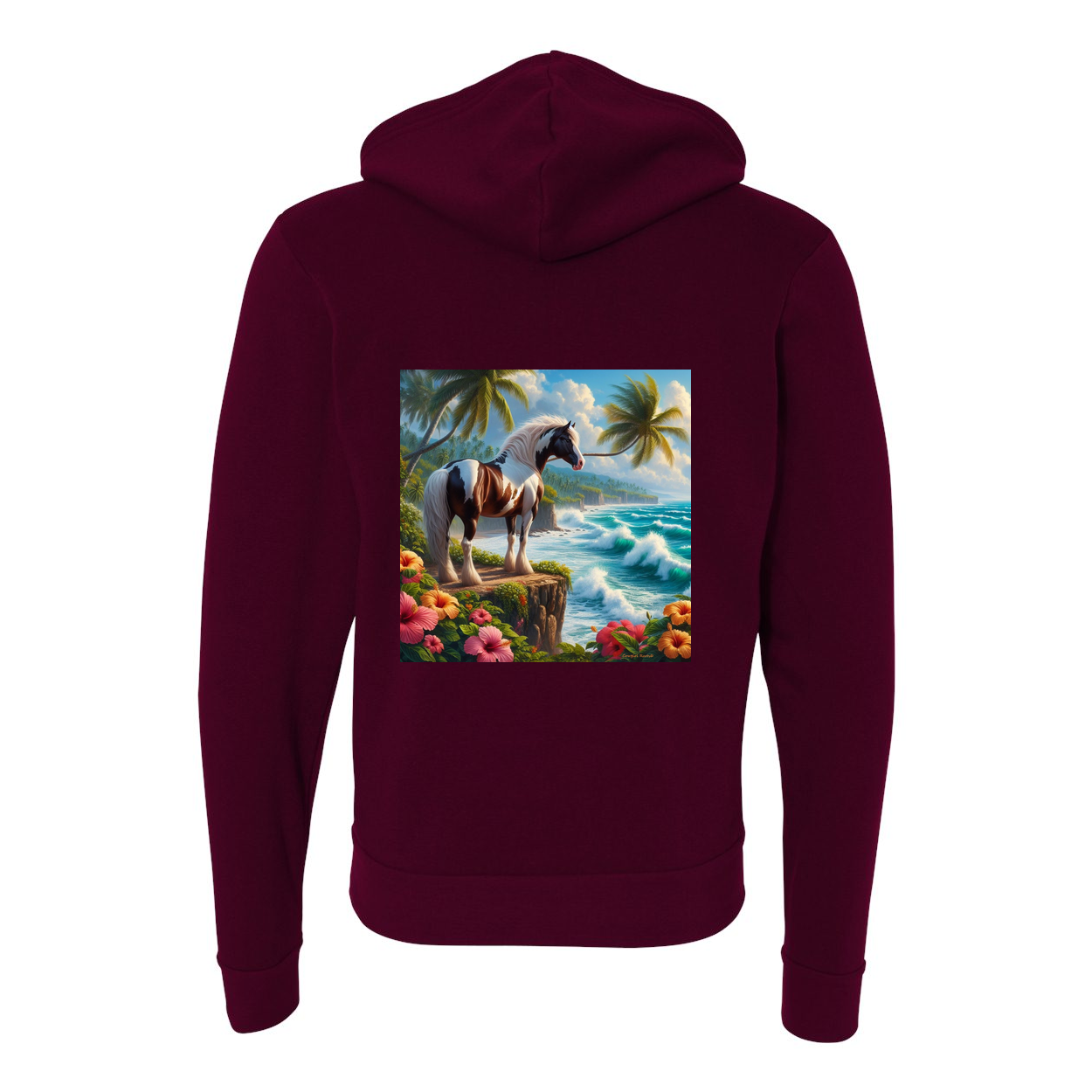 Tropical Red and White Paint Horse Zip-Up Front Pocket Hooded Sweatshirts