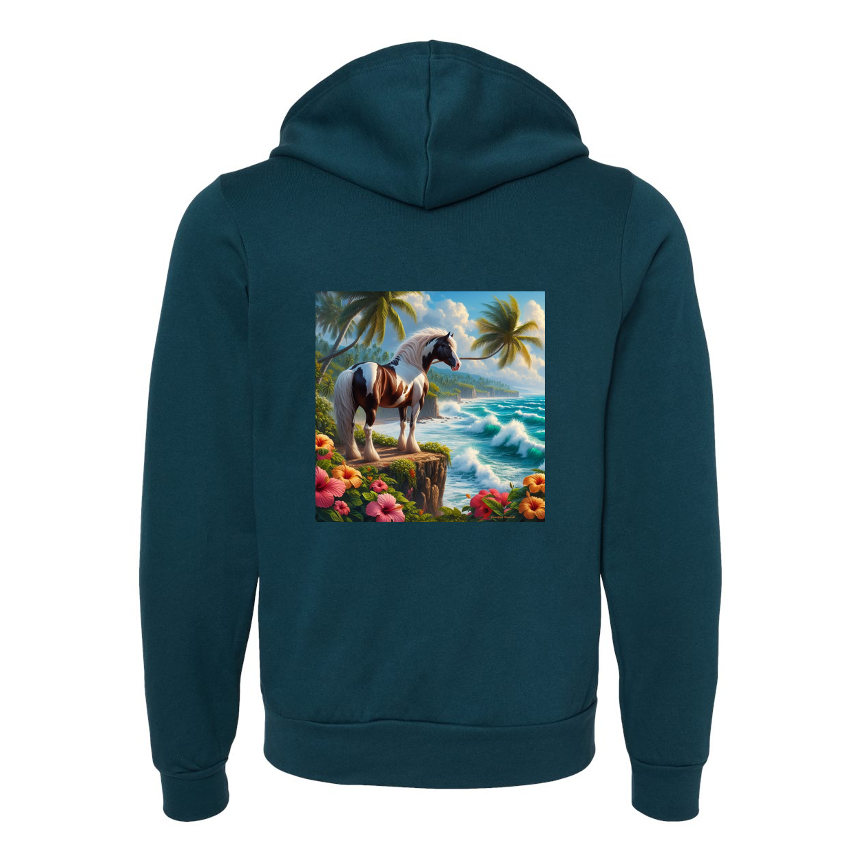 Tropical Red and White Paint Horse Zip-Up Front Pocket Hooded Sweatshirts