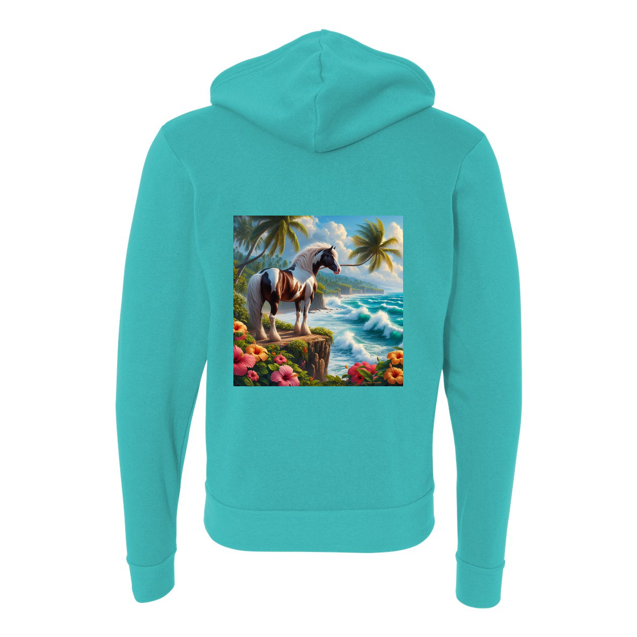 Tropical Red and White Paint Horse Zip-Up Front Pocket Hooded Sweatshirts