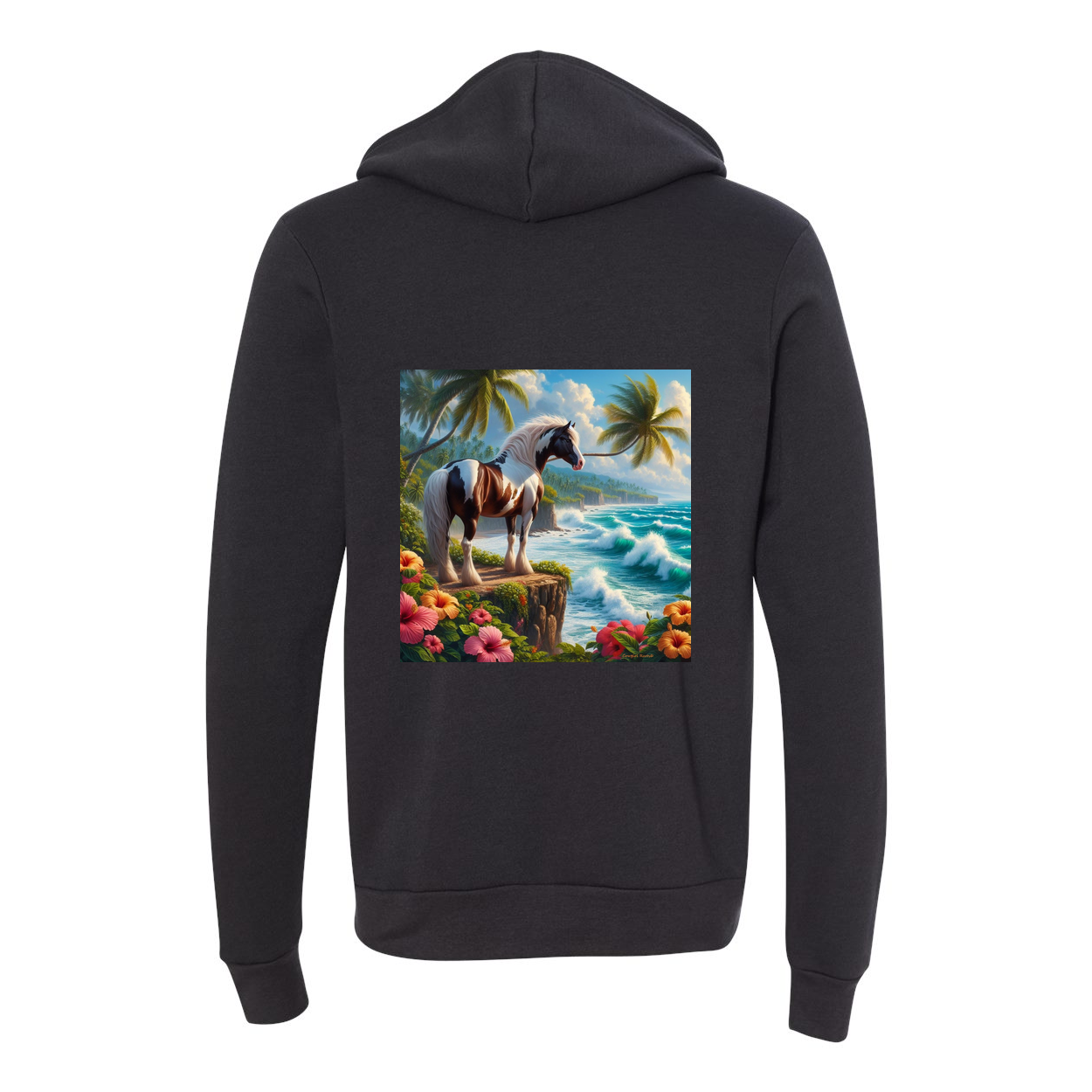 Tropical Red and White Paint Horse Zip-Up Front Pocket Hooded Sweatshirts