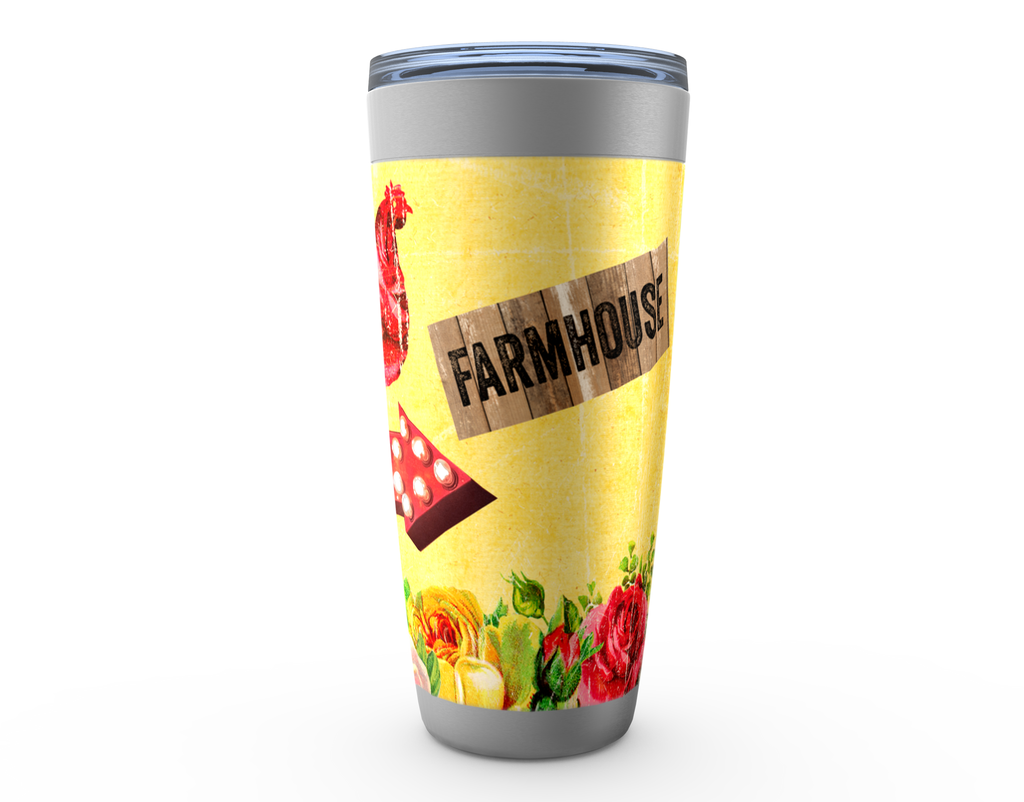 Cowgirl Roots™ Tumbler 20oz Good Cluck'n Morning, Chicken, Rose, Stainless Steel Insulated Hot and Cold Mug