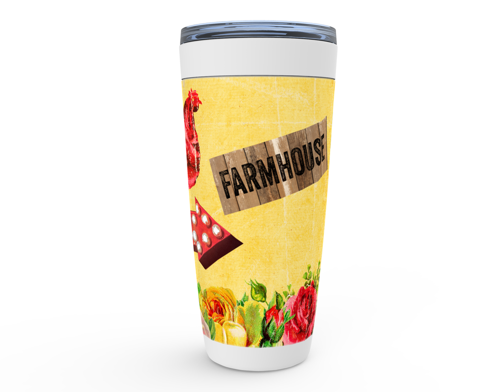 Cowgirl Roots™ Tumbler 20oz Good Cluck'n Morning, Chicken, Rose, Stainless Steel Insulated Hot and Cold Mug