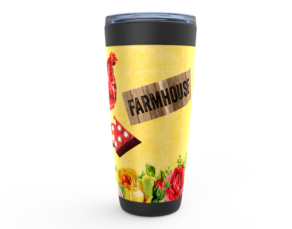 Cowgirl Roots™ Tumbler 20oz Good Cluck'n Morning, Chicken, Rose, Stainless Steel Insulated Hot and Cold Mug