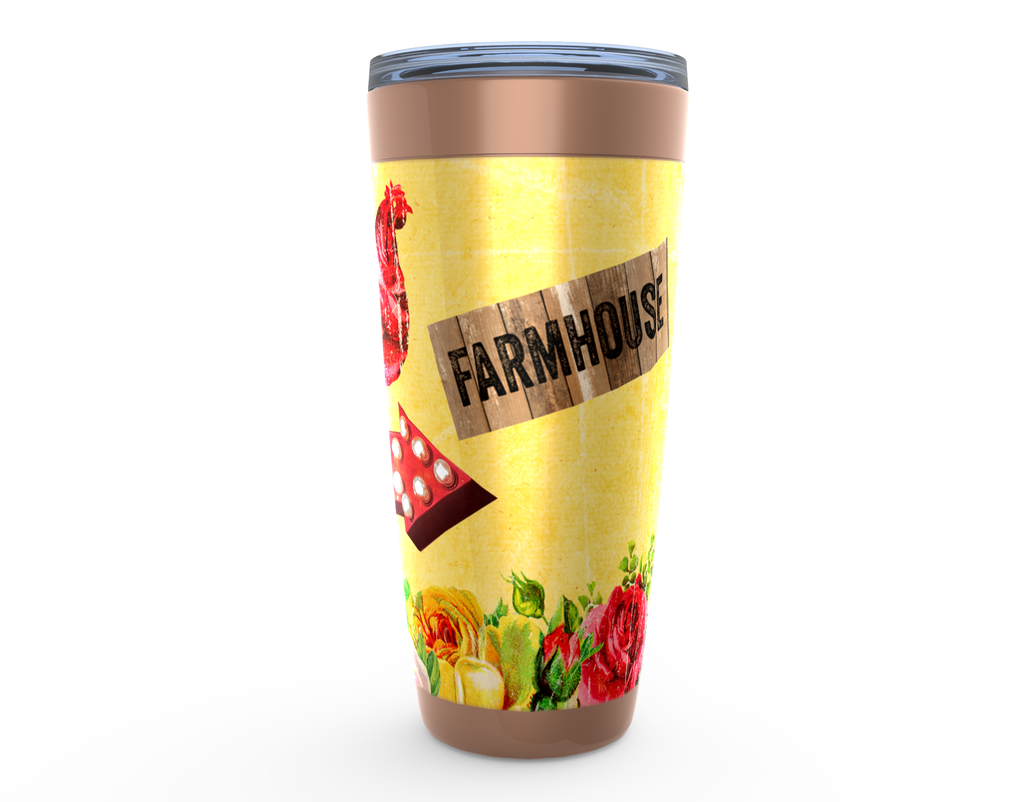 Cowgirl Roots™ Tumbler 20oz Good Cluck'n Morning, Chicken, Rose, Stainless Steel Insulated Hot and Cold Mug